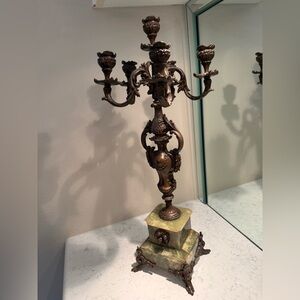 Antique Louie IXV Bronze Candelabra with Marble Base